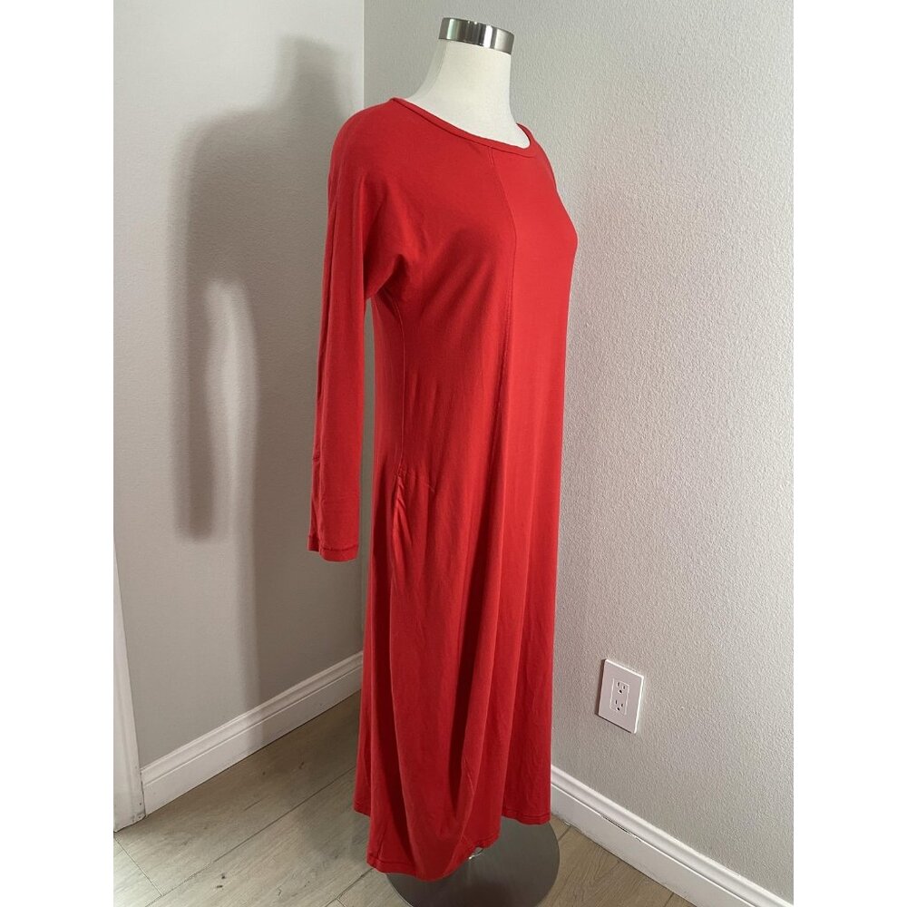 OSKA Dress Womens 1 Red Jersey Long Sleeve Shift Midi Pockets Minimalist Casual - Picture 3 of 11